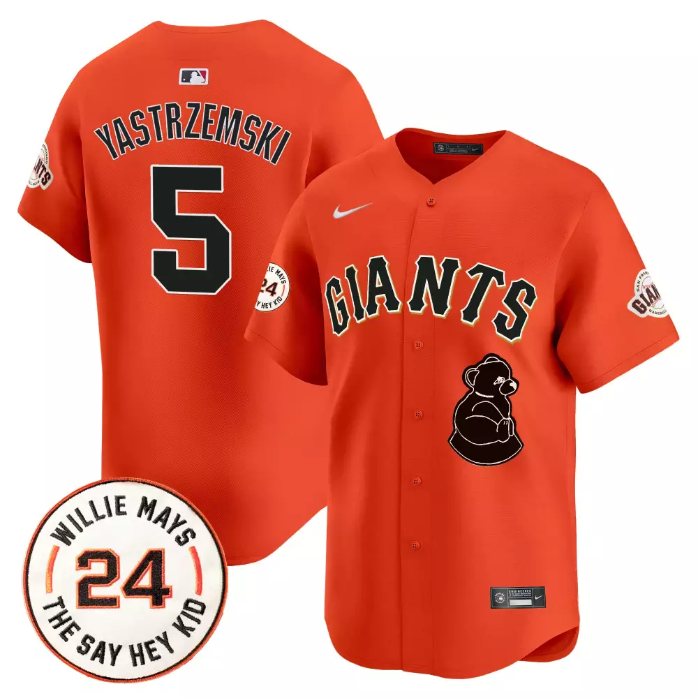 mike yastrzemski orange mens san francisco giants 2024 willie mays patch vapor premier limited jersey all stitched