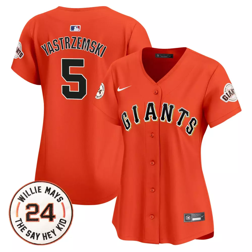 mike yastrzemski orange womens san francisco giants 2024 willie mays patch vapor premier limited jersey all stitched