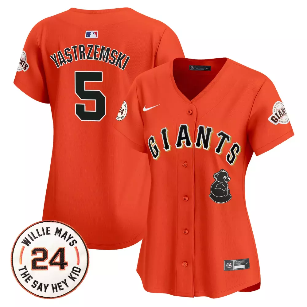 mike yastrzemski orange womens san francisco giants 2024 willie mays patch vapor premier limited jersey all stitched