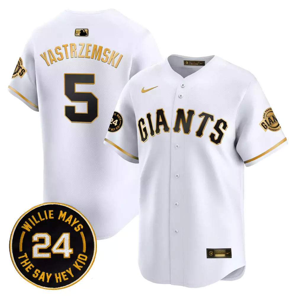 mike yastrzemski white gold mens san francisco giants 2024 willie mays patch vapor premier limited jersey all stitched