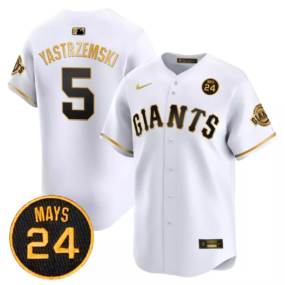 mike yastrzemski white gold mens san francisco giants 2024 willie mays patch vapor premier limited jersey all stitched