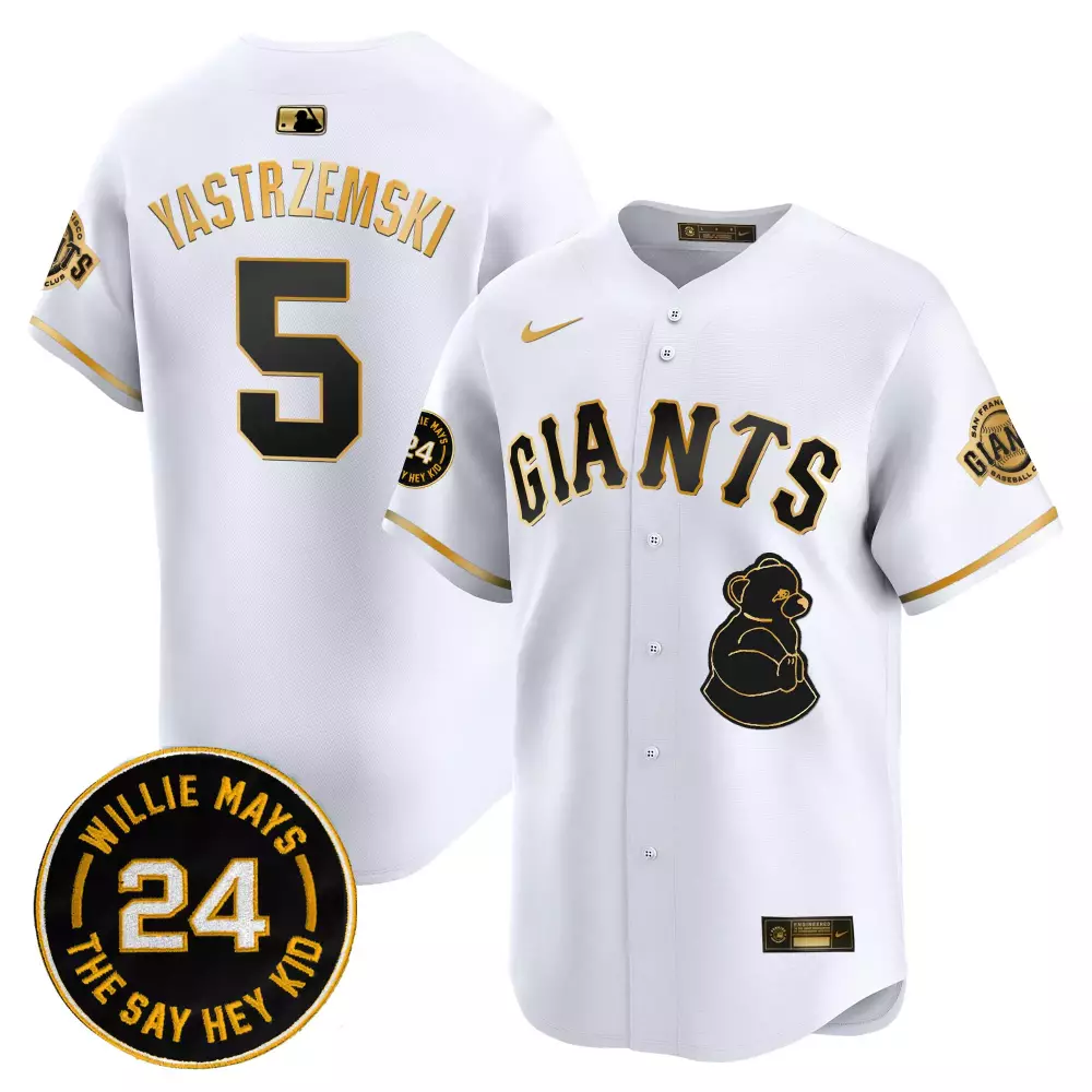 mike yastrzemski white gold mens san francisco giants 2024 willie mays patch vapor premier limited jersey all stitched