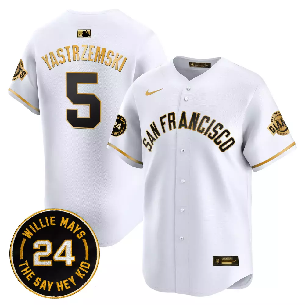mike yastrzemski white gold mens san francisco giants 2024 willie mays patch vapor premier limited jersey all stitched