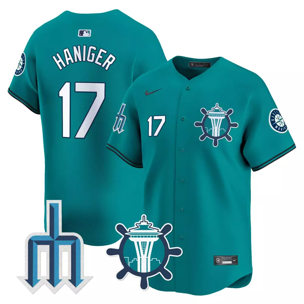mitch haniger aqua mens seattle mariners trident patch vapor premier limited jersey all stitched