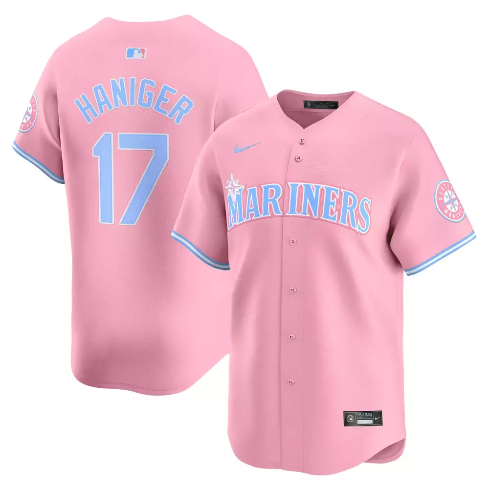 mitch haniger light teal unisex seattle mariners bubblegum pink vapor premier limited jersey all stitched