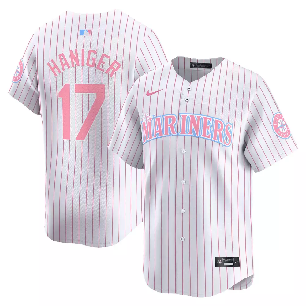 mitch haniger light teal unisex seattle mariners bubblegum pink vapor premier limited jersey all stitched