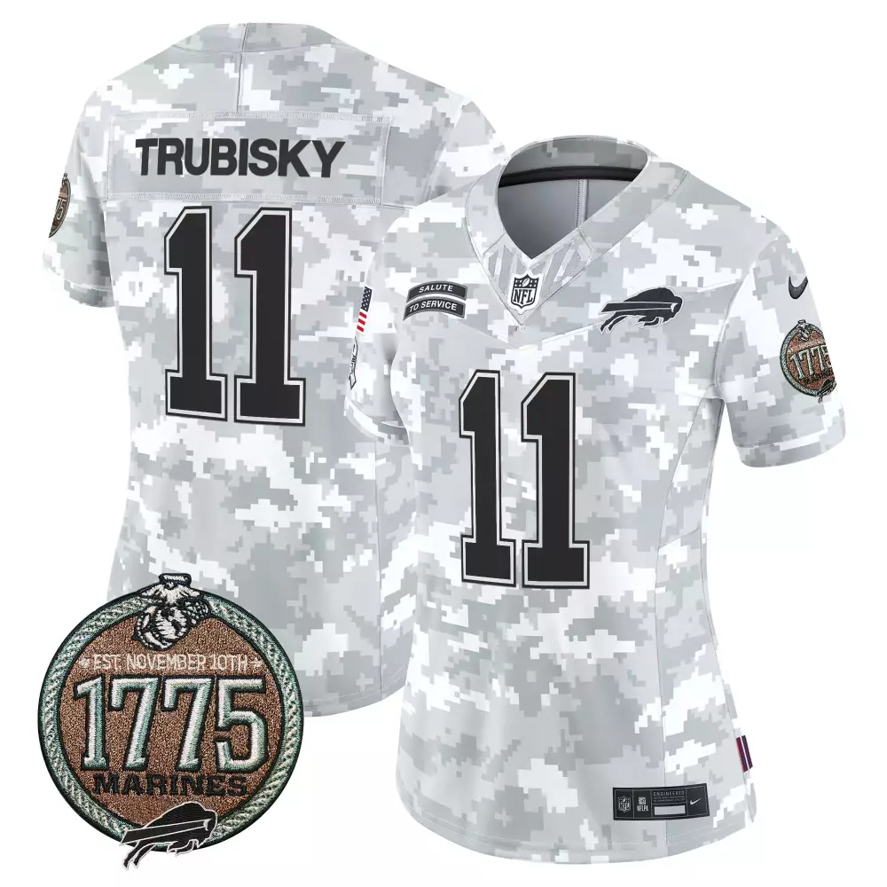 Mitchell Trubisky Marines Men's Buffalo Bills 2024 Salute to Service Jersey | Establishment Year Patch | Limited Edition | For Men, Women & Youth