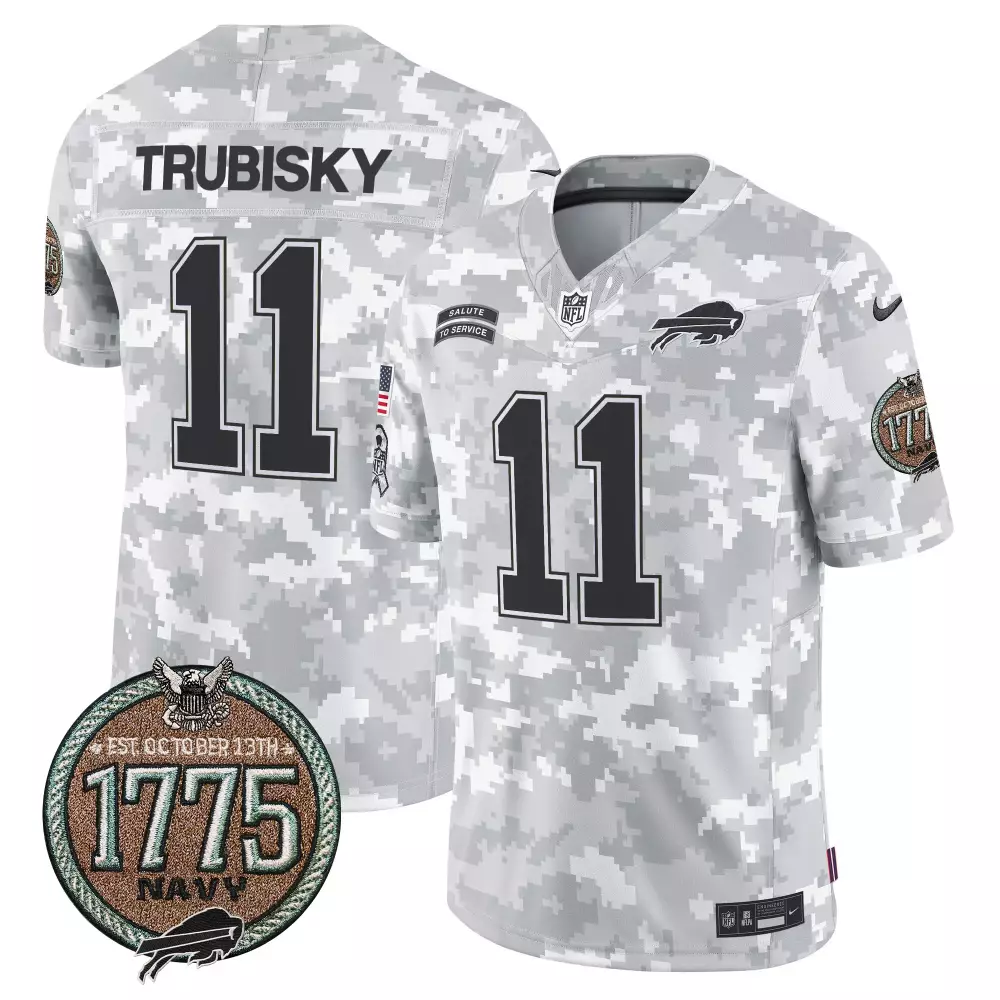 Mitchell Trubisky Marines Men's Buffalo Bills 2024 Salute to Service Jersey | Establishment Year Patch | Limited Edition | For Men, Women & Youth
