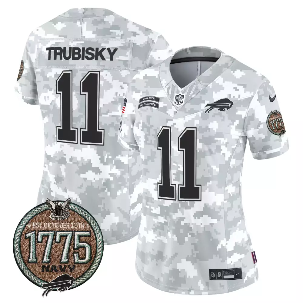 Mitchell Trubisky Navy Women's Buffalo Bills 2024 Salute to Service Jersey | Establishment Year Patch | Limited Edition | For Men, Women & Youth