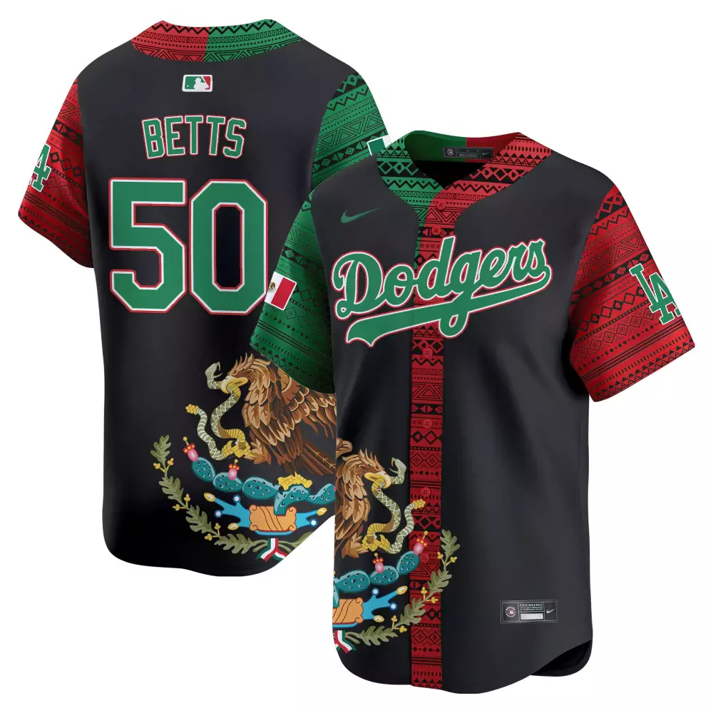 mookie betts black mens los angeles dodgers aztec mexico vapor limited jersey v2 printed