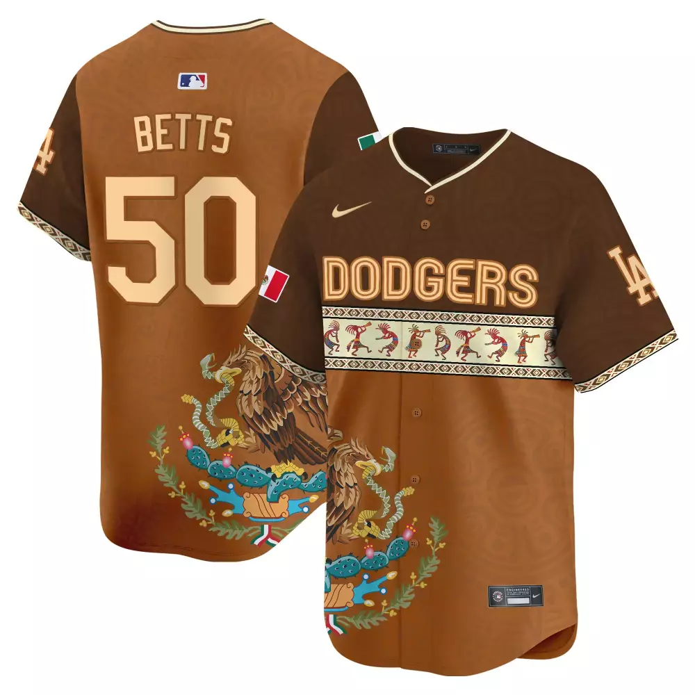mookie betts brown mens los angeles dodgers mexico aztec vapor premier limited jersey v2 printed