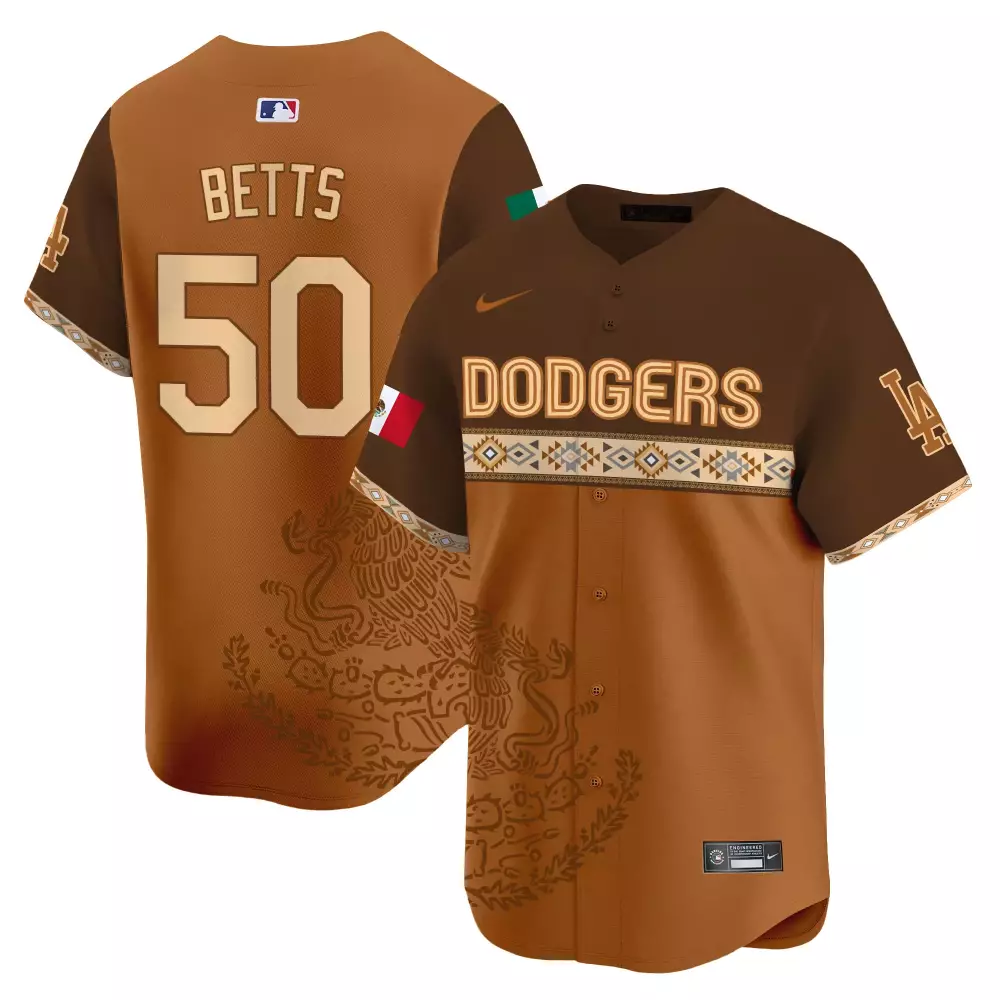 mookie betts brown mens los angeles dodgers mexico aztec vapor premier limited jersey v2 printed