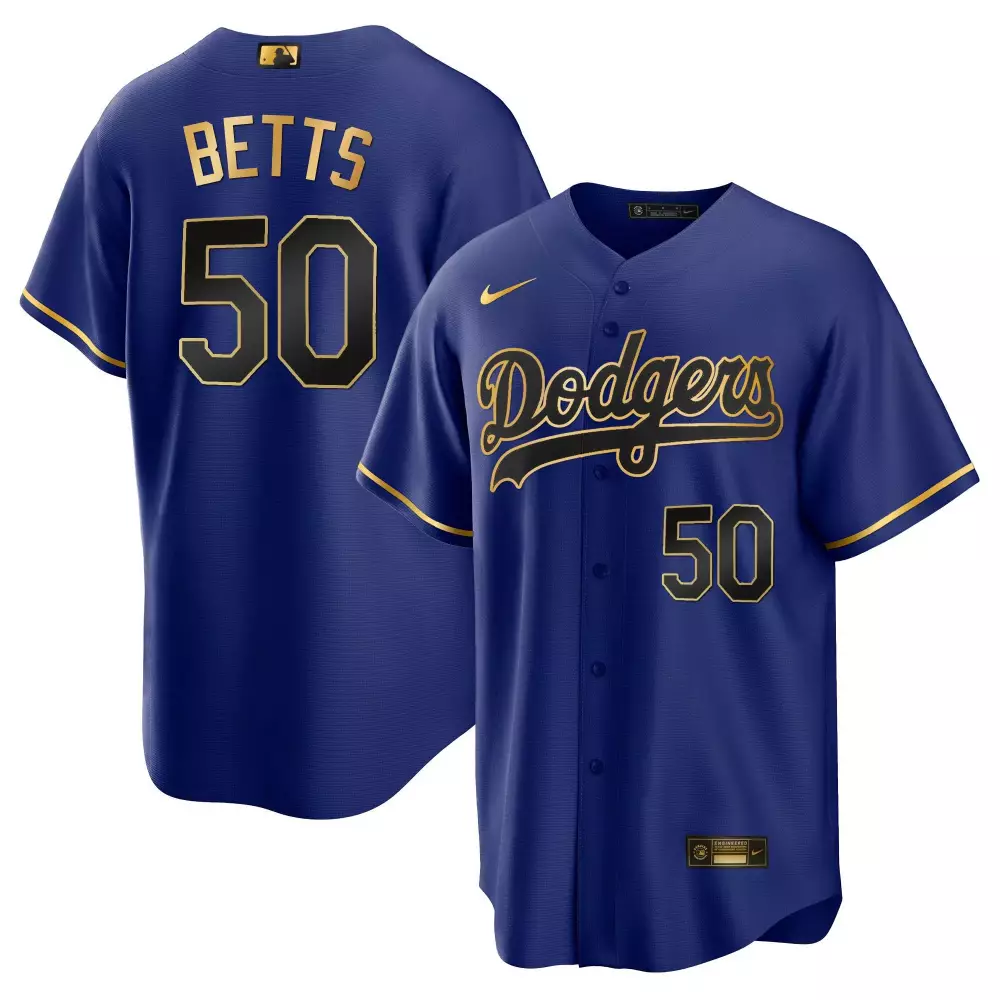 mookie betts cool black royal mens los angeles dodgers cool base gold jersey all stitched