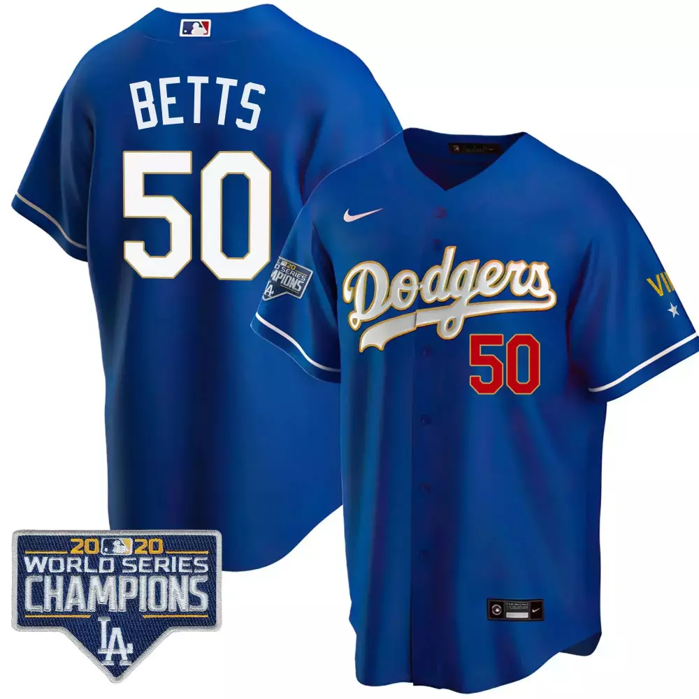 mookie betts cool royal mens los angeles dodgers 2020 world series champions rush gold jersey n all stitched