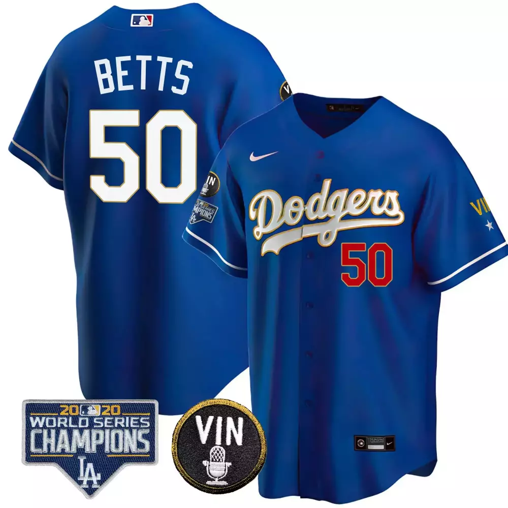 mookie betts cool royal mens los angeles dodgers 2020 world series champions rush gold jersey n all stitched
