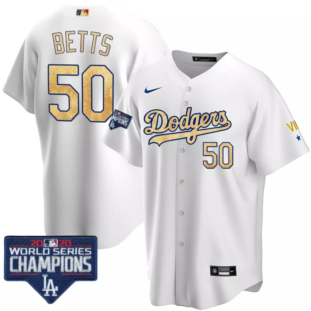 mookie betts cool white mens los angeles dodgers 2020 world series champions rush gold jersey n all stitched