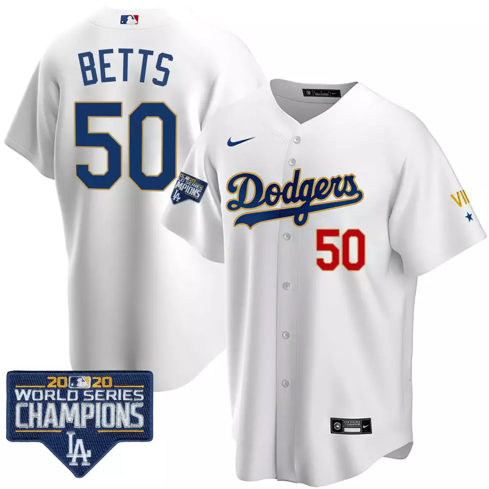 mookie betts cool white mens los angeles dodgers 2020 world series champions rush gold jersey n all stitched