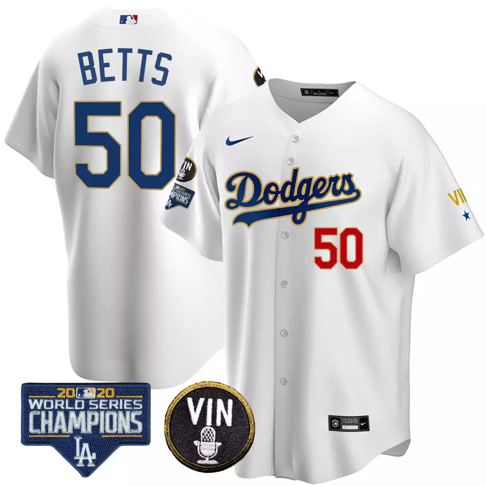 mookie betts cool white mens los angeles dodgers 2020 world series champions rush gold jersey n all stitched
