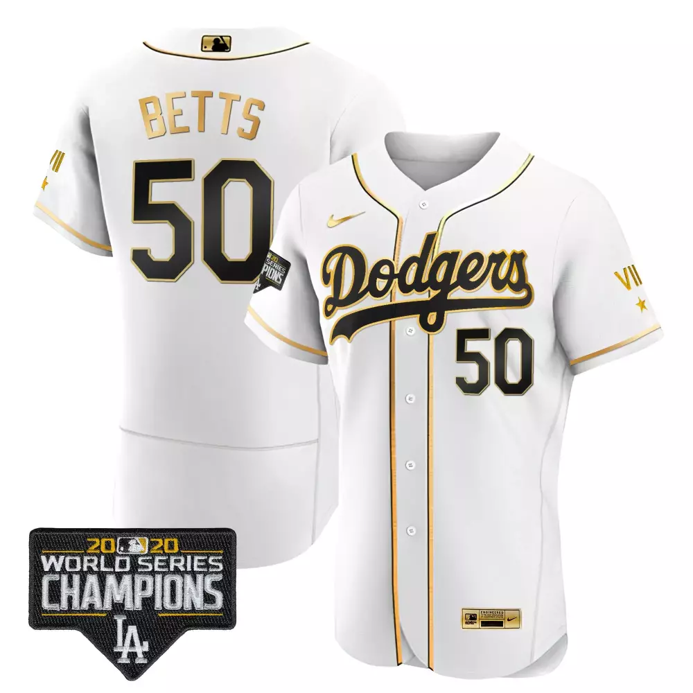 mookie betts flex white mens los angeles dodgers world series 2020 gold jersey all stitched