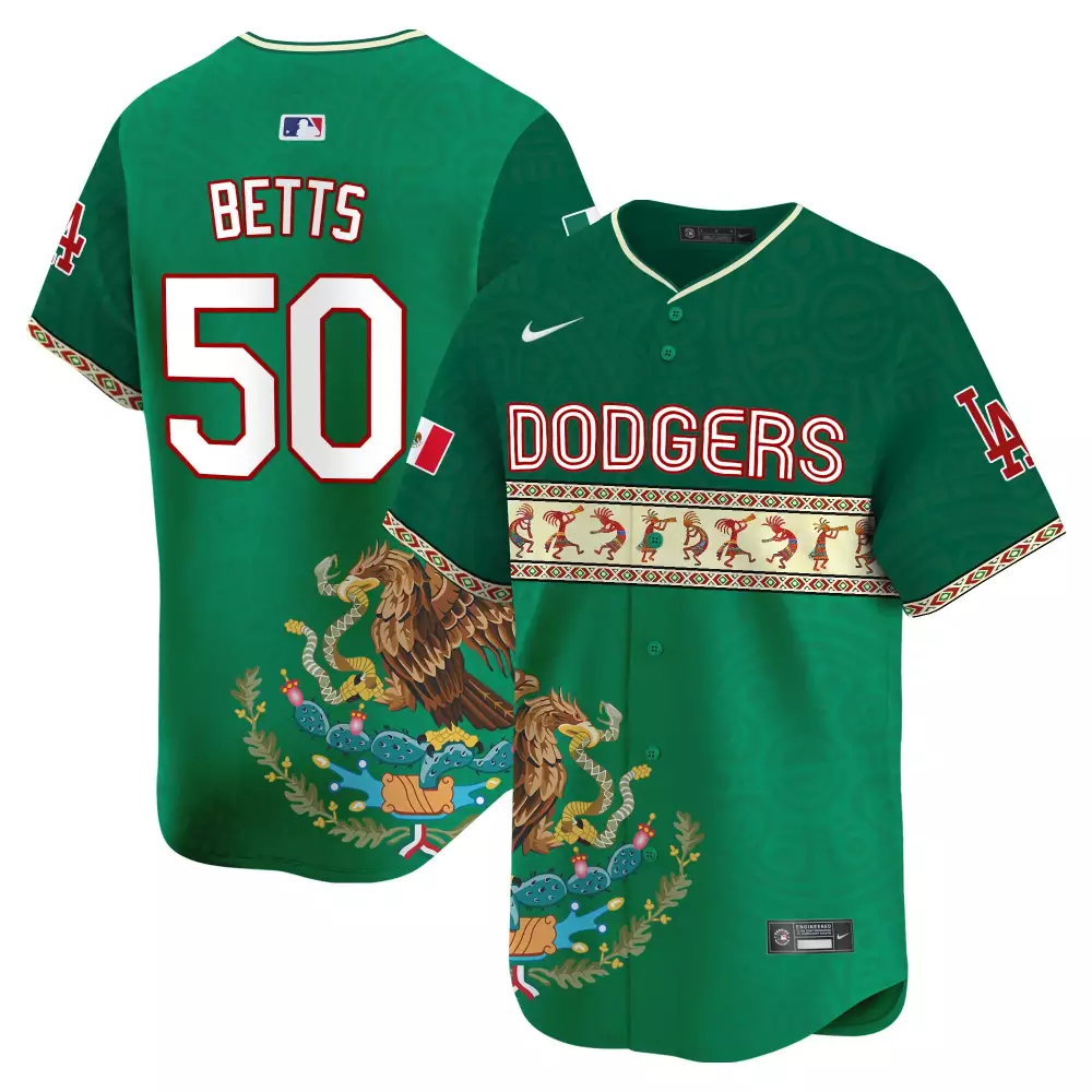 mookie betts green mens los angeles dodgers mexico aztec vapor premier limited jersey printed