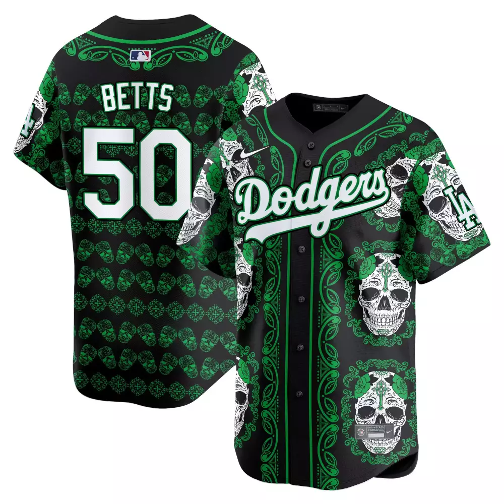 mookie betts green mens los angeles dodgers paisley sugar skull vapor premier limited jersey printed