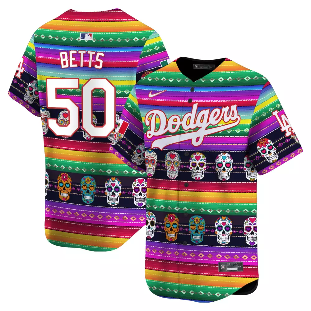 mookie betts men los angeles dodgers mexican serape sugar skull vapor premier limited jersey printed