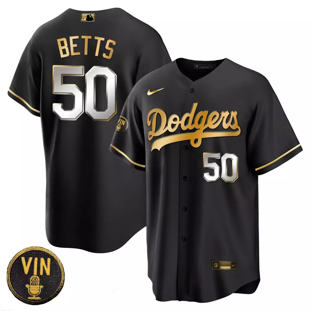 mookie betts men mens los angeles dodgers black limited vin scully patch gold jersey