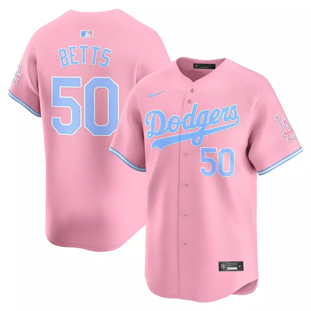 mookie betts pink unisex los angeles dodgers bubblegum pink vapor premier limited jersey all stitched