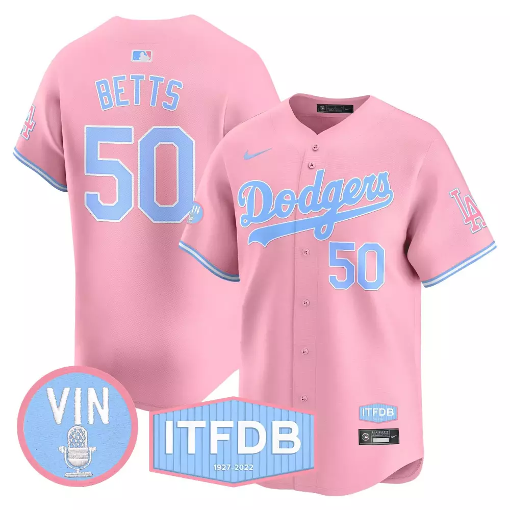 mookie betts pink unisex los angeles dodgers bubblegum pink vapor premier limited jersey all stitched