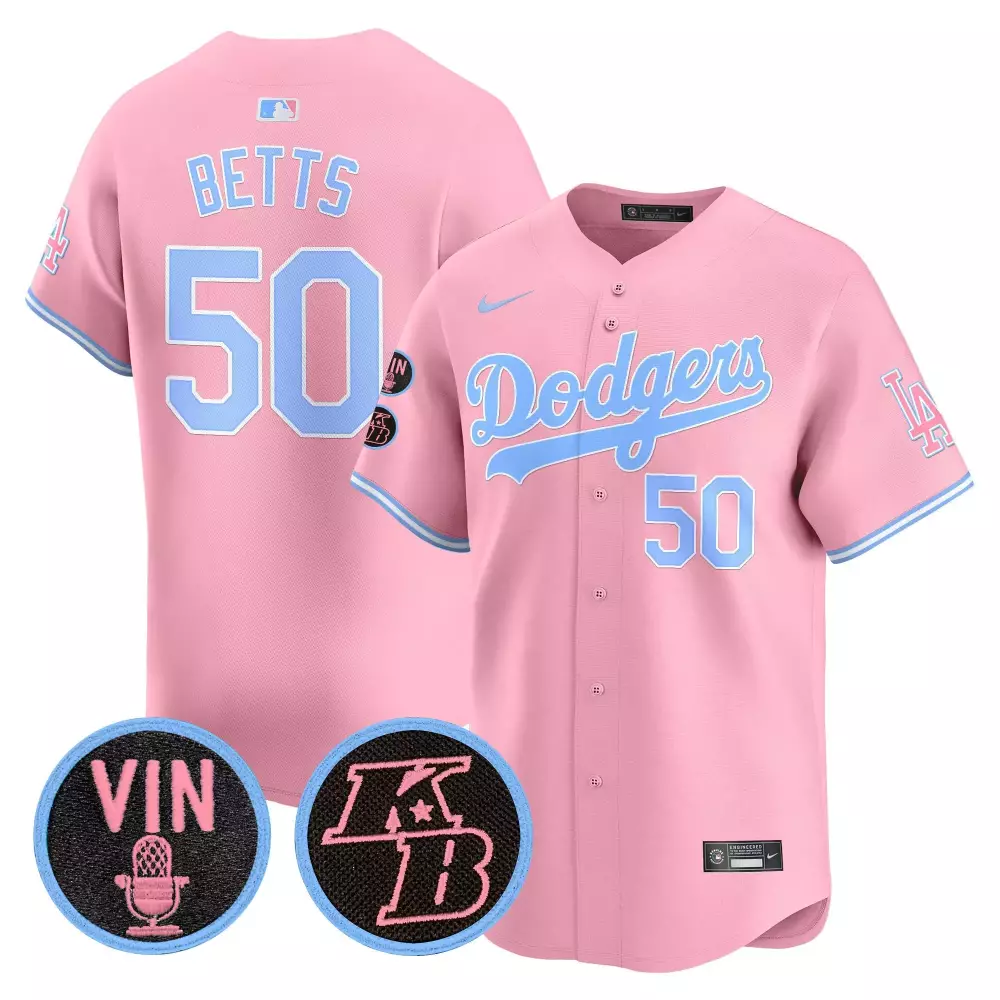 mookie betts pink unisex los angeles dodgers bubblegum pink vapor premier limited jersey all stitched