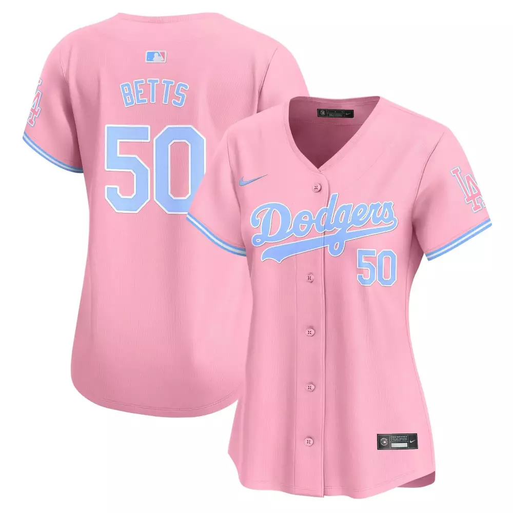 mookie betts pink womens los angeles dodgers bubblegum pink vapor premier limited jersey all stitched