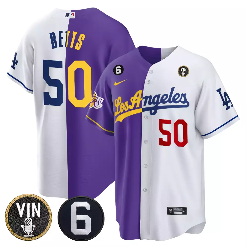 mookie betts purple white mens split los angeles dodgers lakers cool base jersey all stitched
