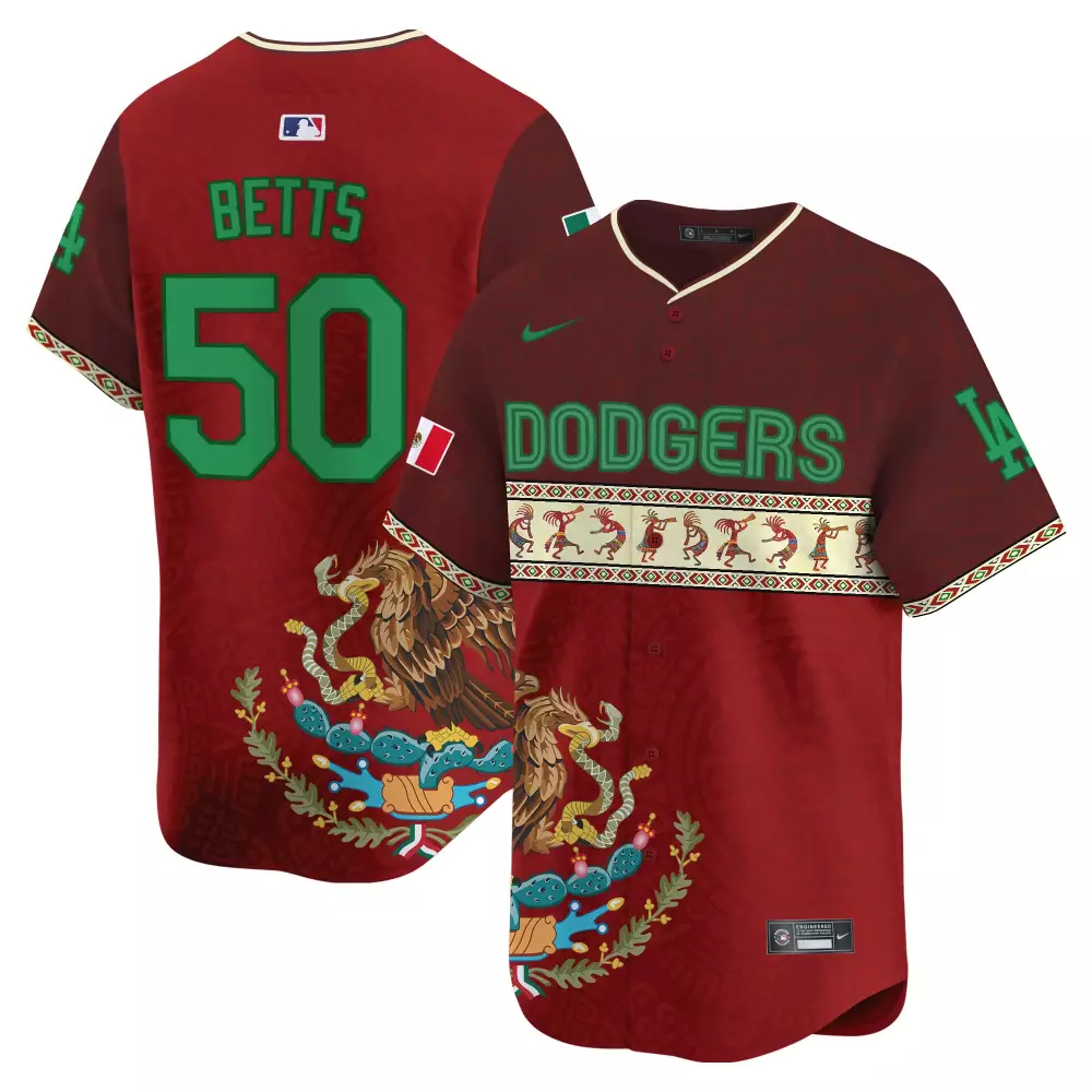 mookie betts red mens los angeles dodgers mexico 2024 world series vapor premier limited jersey v2 all stitched