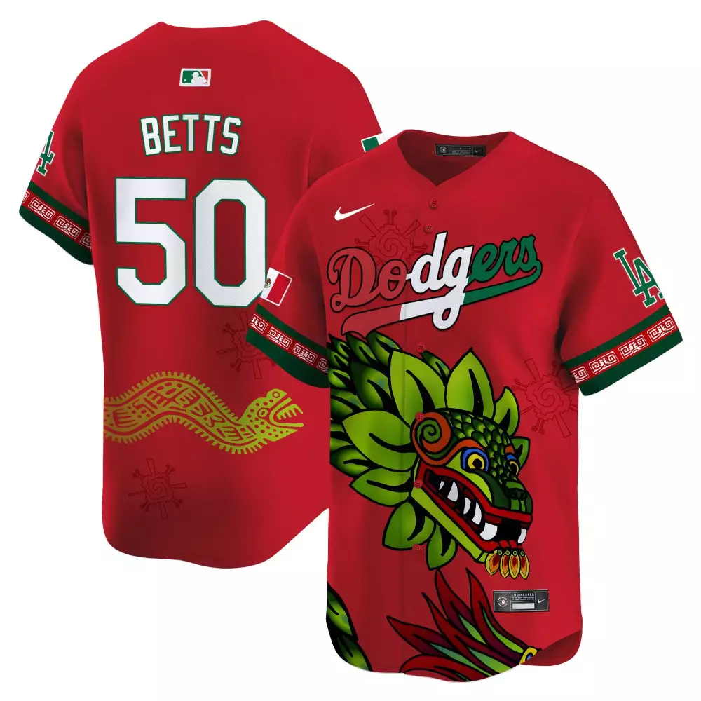 mookie betts red mens los angeles dodgers mexico quetzalcoatl aztec vapor limited jersey printed