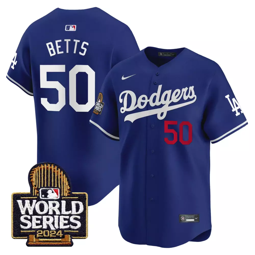 mookie betts royal mens los angeles dodgers 2024 world series gold trim vapor premier limited jersey v3 all stitched
