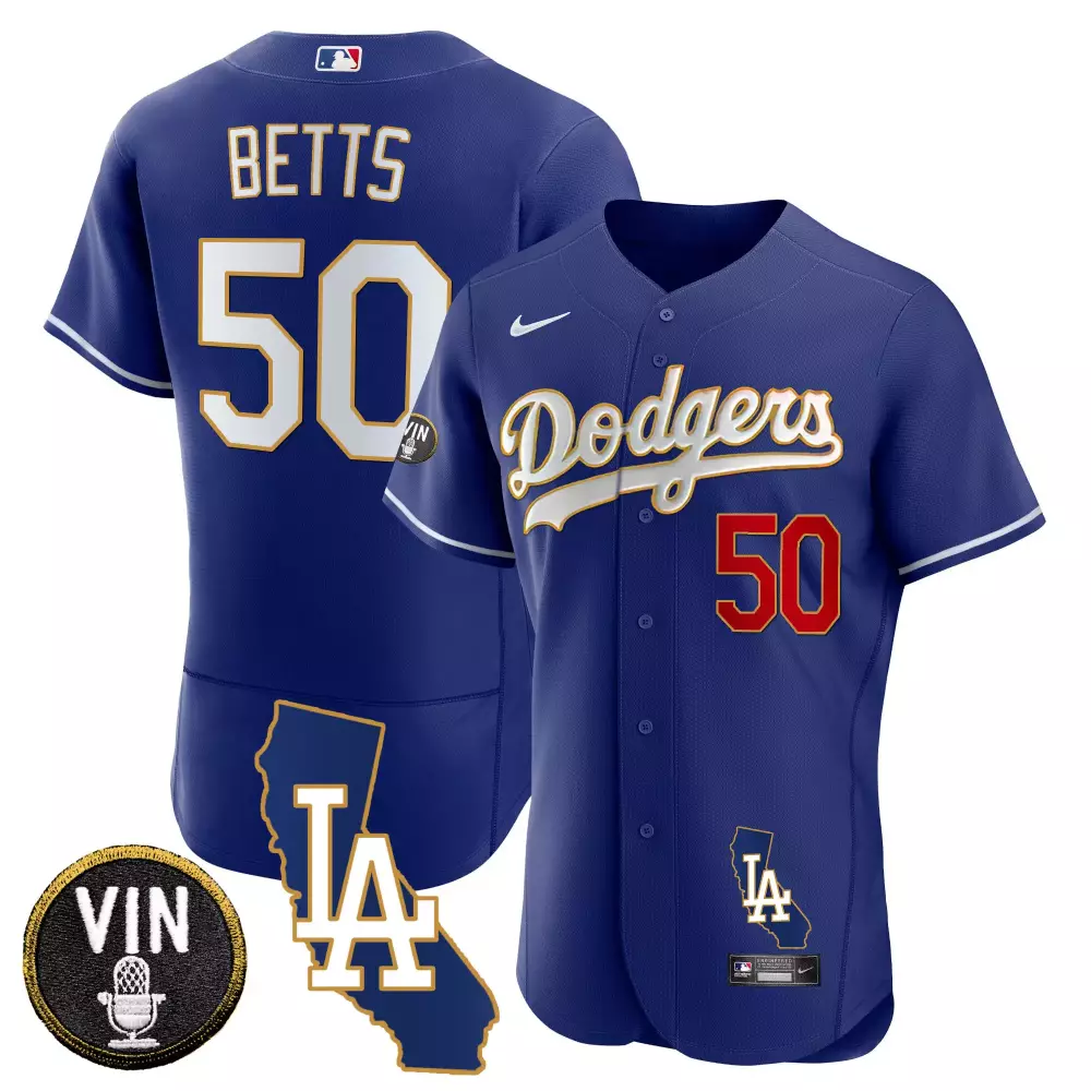 mookie betts royal mens los angeles dodgers california patch gold trim flex base jersey all stitched