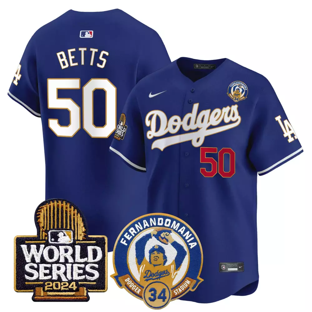 mookie betts royal mens los angeles dodgers fernando valenzuela 2024 world series patch vapor premier limited jersey all