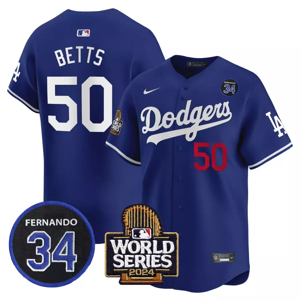 mookie betts royal mens los angeles dodgers fernando valenzuela 2024 world series patch vapor premier limited jersey all