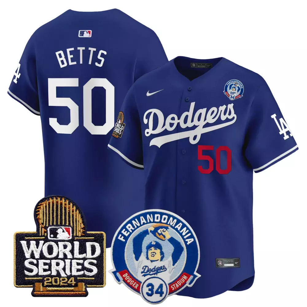 mookie betts royal mens los angeles dodgers fernando valenzuela 2024 world series patch vapor premier limited jersey all