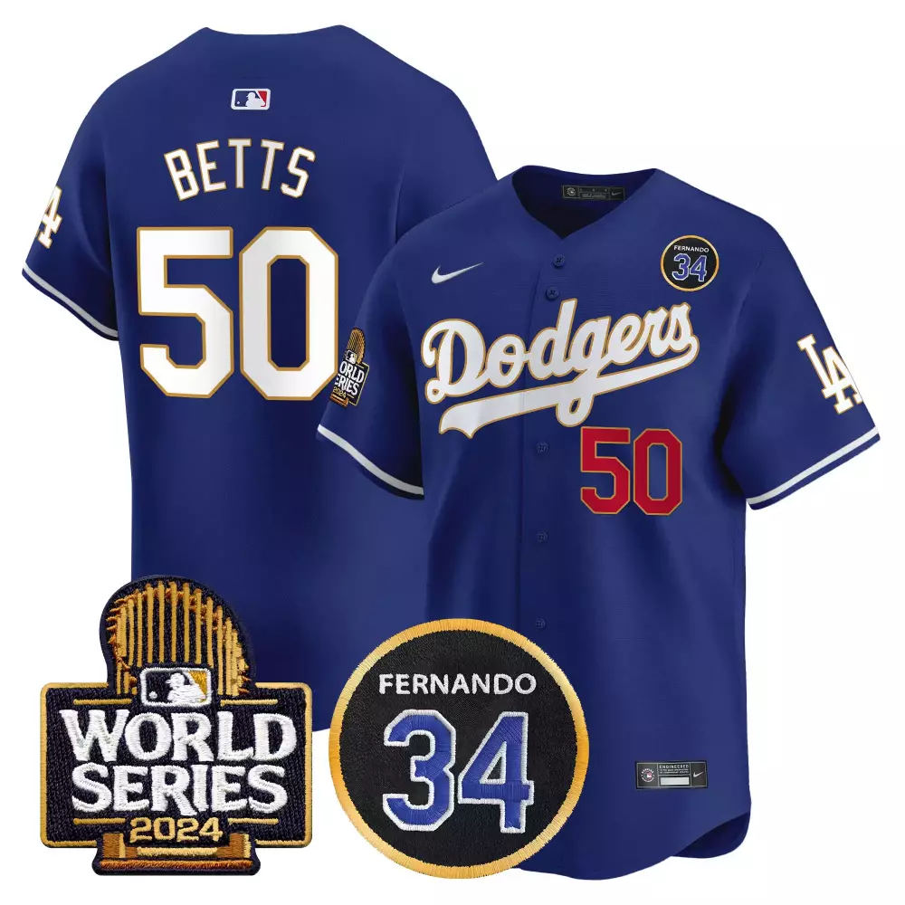 mookie betts royal mens los angeles dodgers fernando valenzuela 2024 world series patch vapor premier limited jersey all