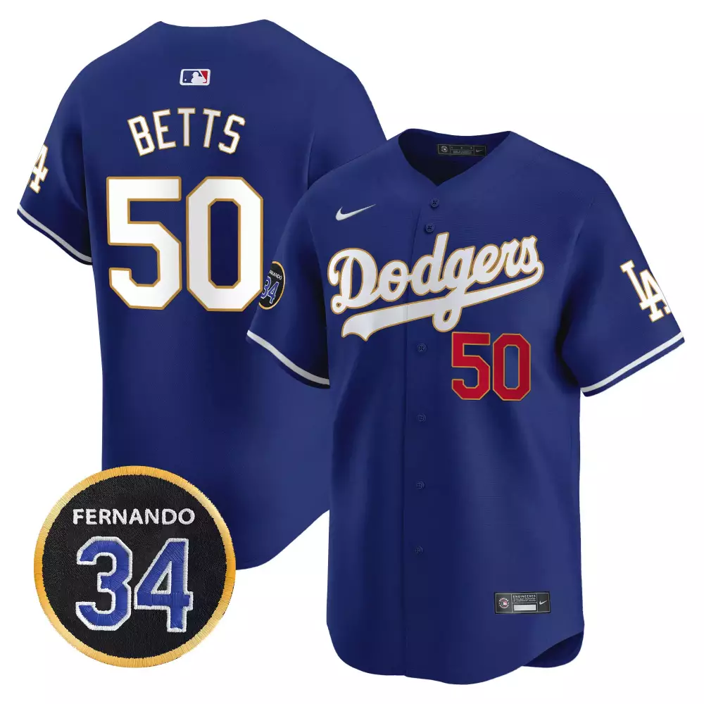 mookie betts royal mens los angeles dodgers fernando valenzuela 2024 world series patch vapor premier limited jersey all