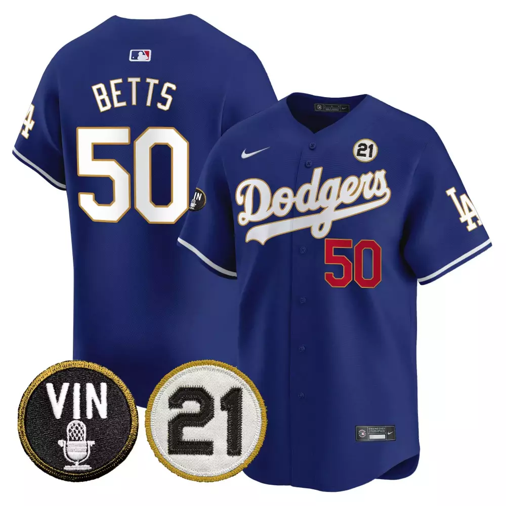 mookie betts royal mens los angeles dodgers vin roberto patch gold trim vapor premier limited jersey all stitched