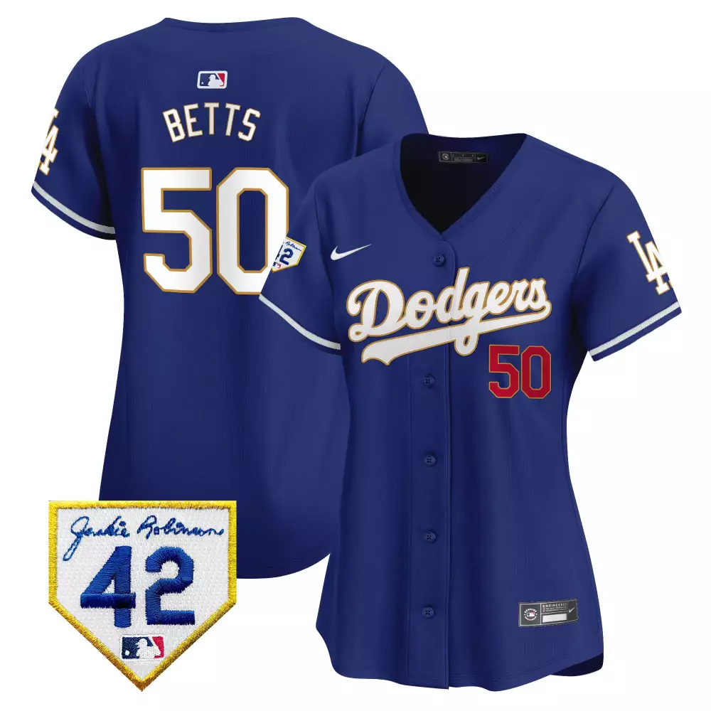 mookie betts royal womens los angeles dodgers 2024 jackie robinson patch vapor premier limited jersey all stitched