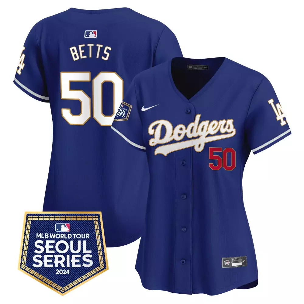 mookie betts royal womens los angeles dodgers 2024 world series vapor premier limited jersey v2 all stitched