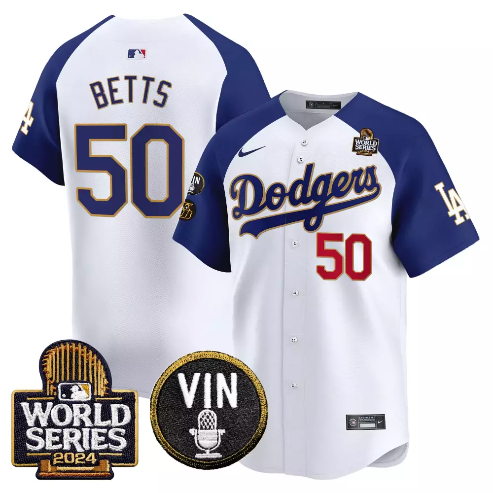 mookie betts white alternate mens los angeles dodgers 2024 world series gold trim vapor premier limited jersey v2 all st