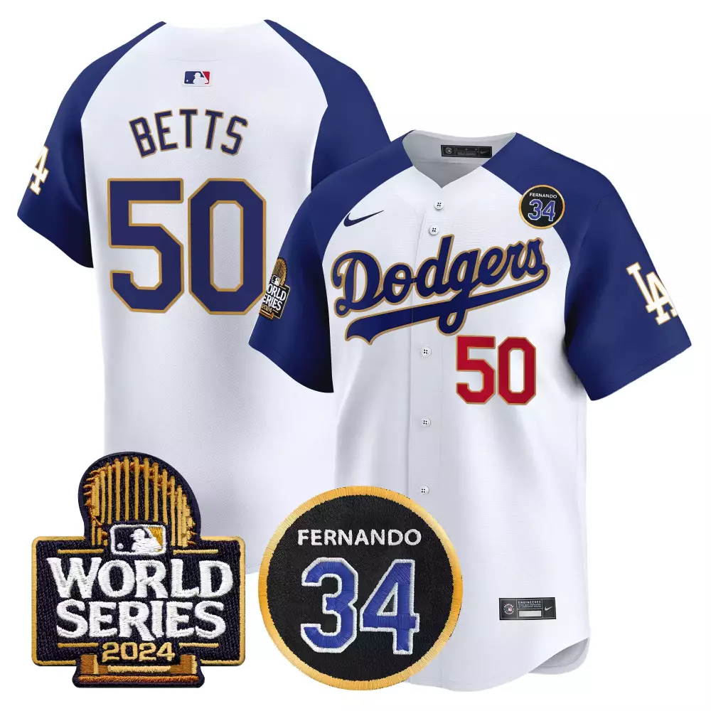 mookie betts white alternate mens los angeles dodgers fernando valenzuela memorial 2024 world series patch vapor premier