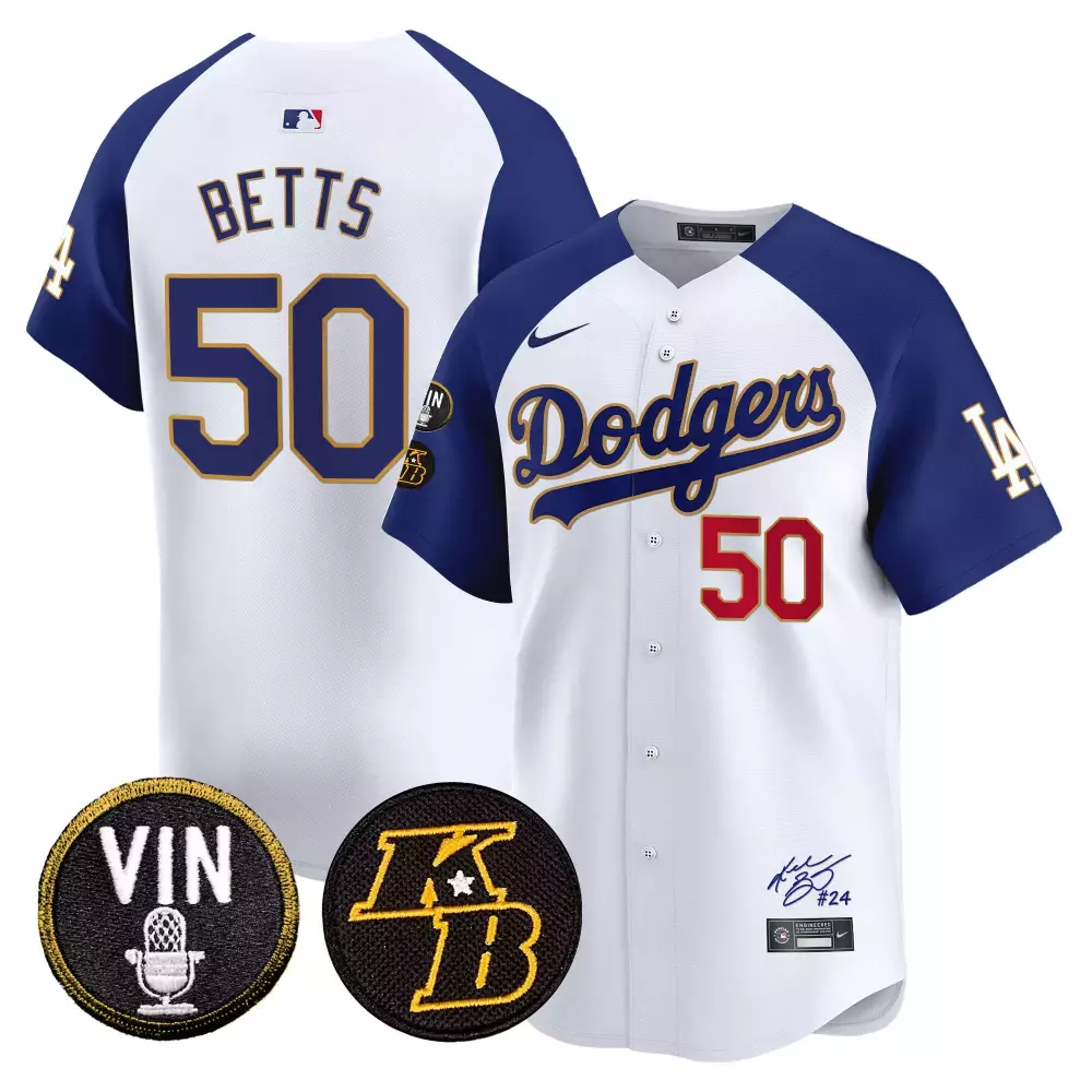 mookie betts white alternate mens los angeles dodgers vin patch kobe bryant signature vapor premier limited jersey all s