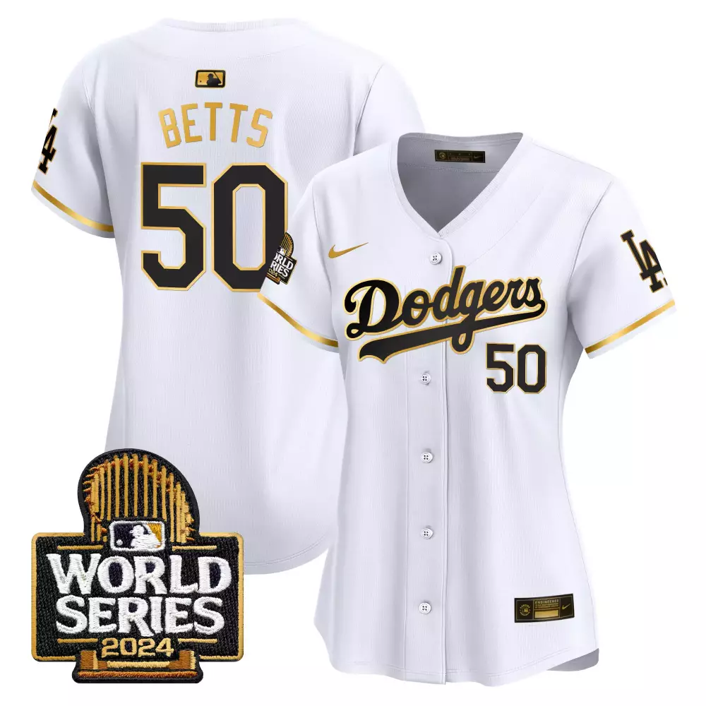 mookie betts white gold womens los angeles dodgers 2024 world series vapor premier limited jersey all stitched
