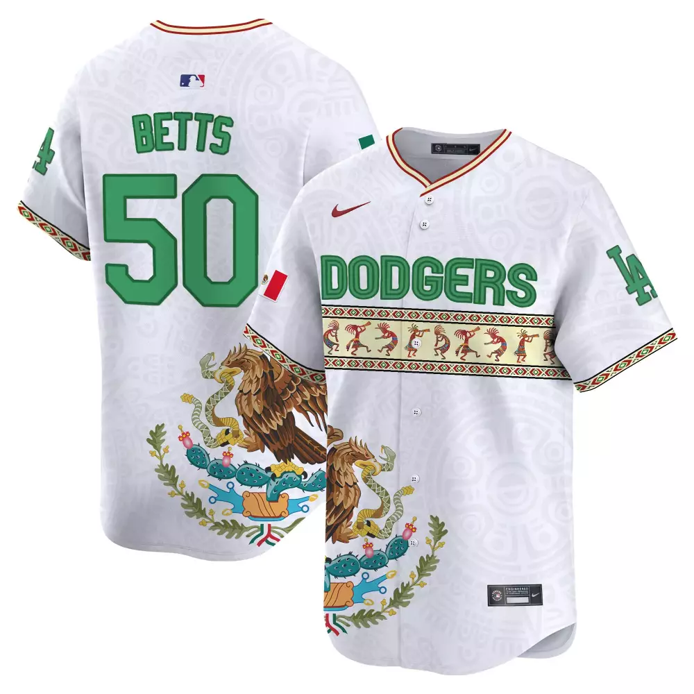 mookie betts white mens los angeles dodgers mexico aztec calendar vapor premier limited jersey printed