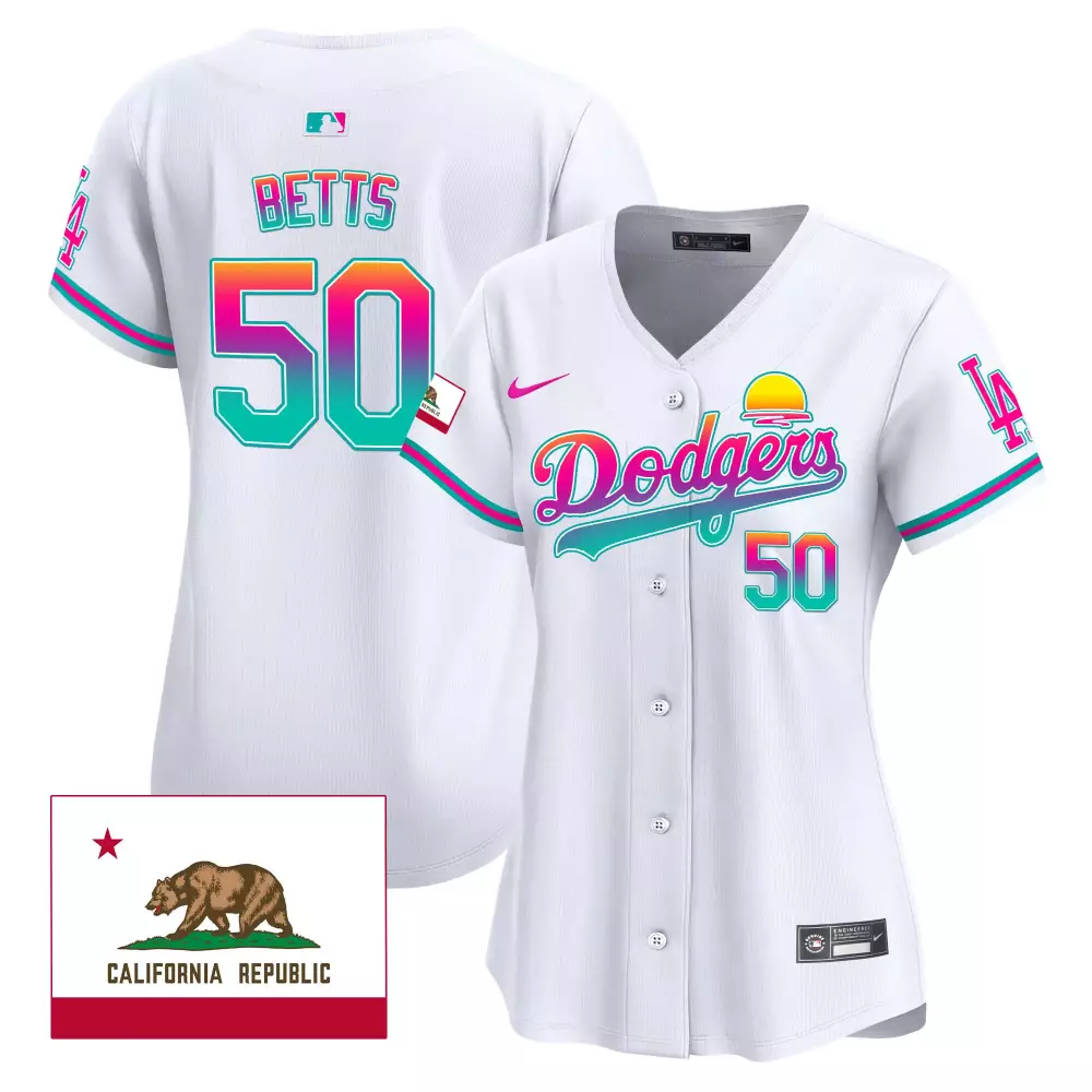 mookie betts white womens los angeles dodgers 2024 jackie robinson patch vapor premier limited jersey all stitched